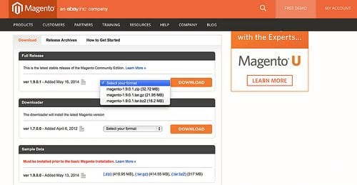 Magento Download Always select the latest full release version of Magento to download.